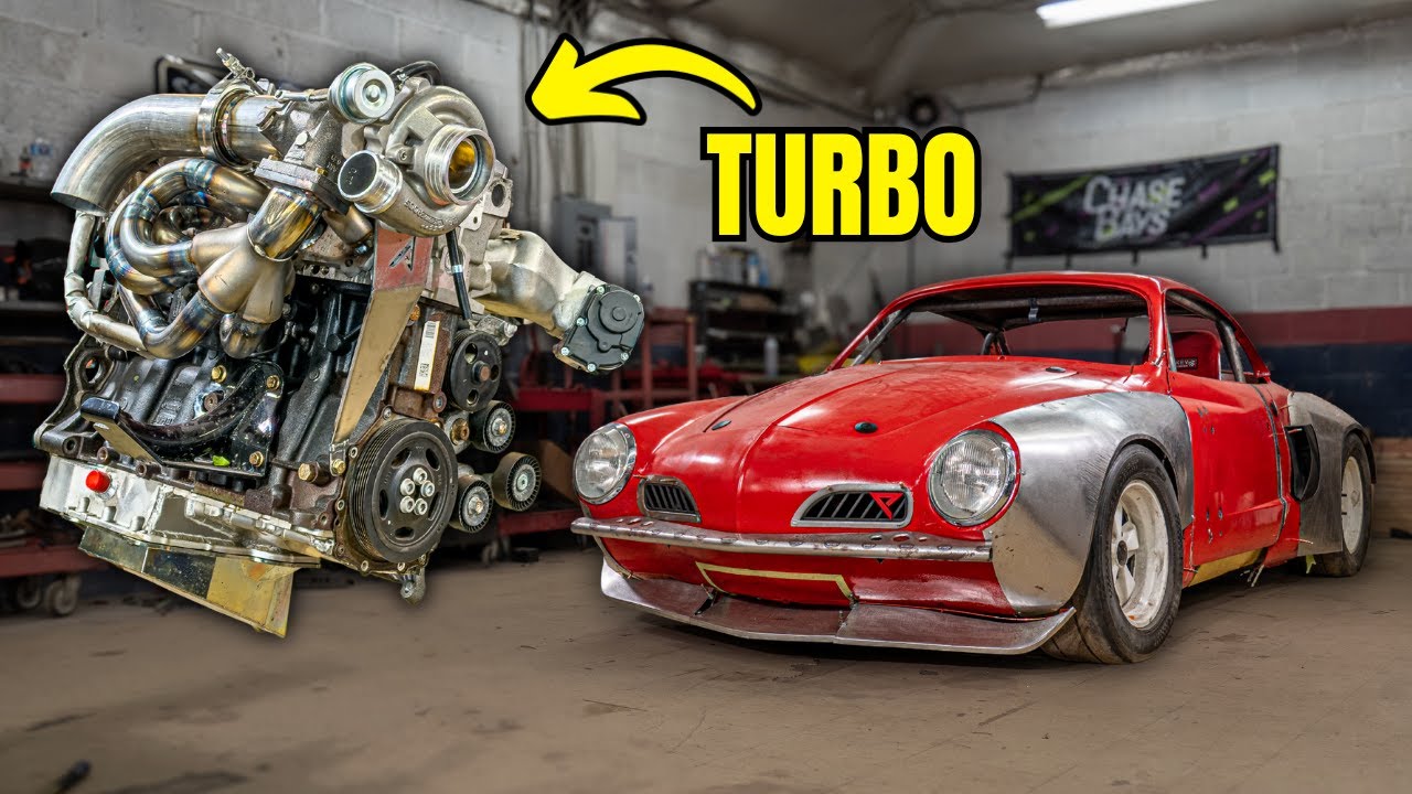 YouTube post by @CrucibleCoachworks for ASUS. Caption reads: Boosting the Drift Ghia!.