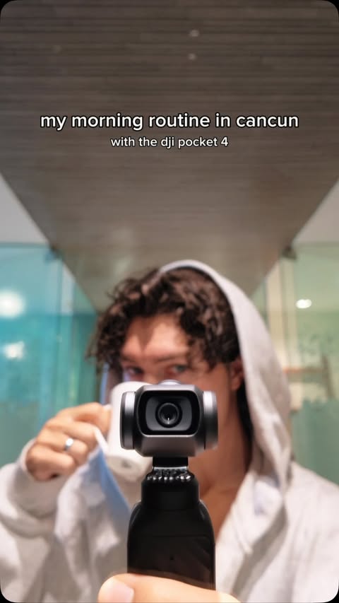 Instagram post by @nicofelich for DJI. Caption reads: My morning routine in Cancun with my DJI pocket 4!....