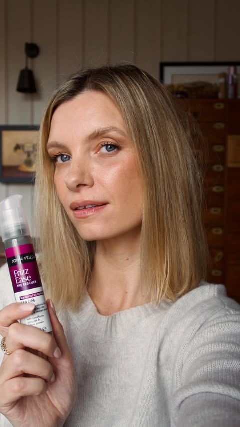 Instagram post by @ruthcrilly for John Frieda US. Caption reads: AD | Frizzy, brittle-looking hair? Enter....