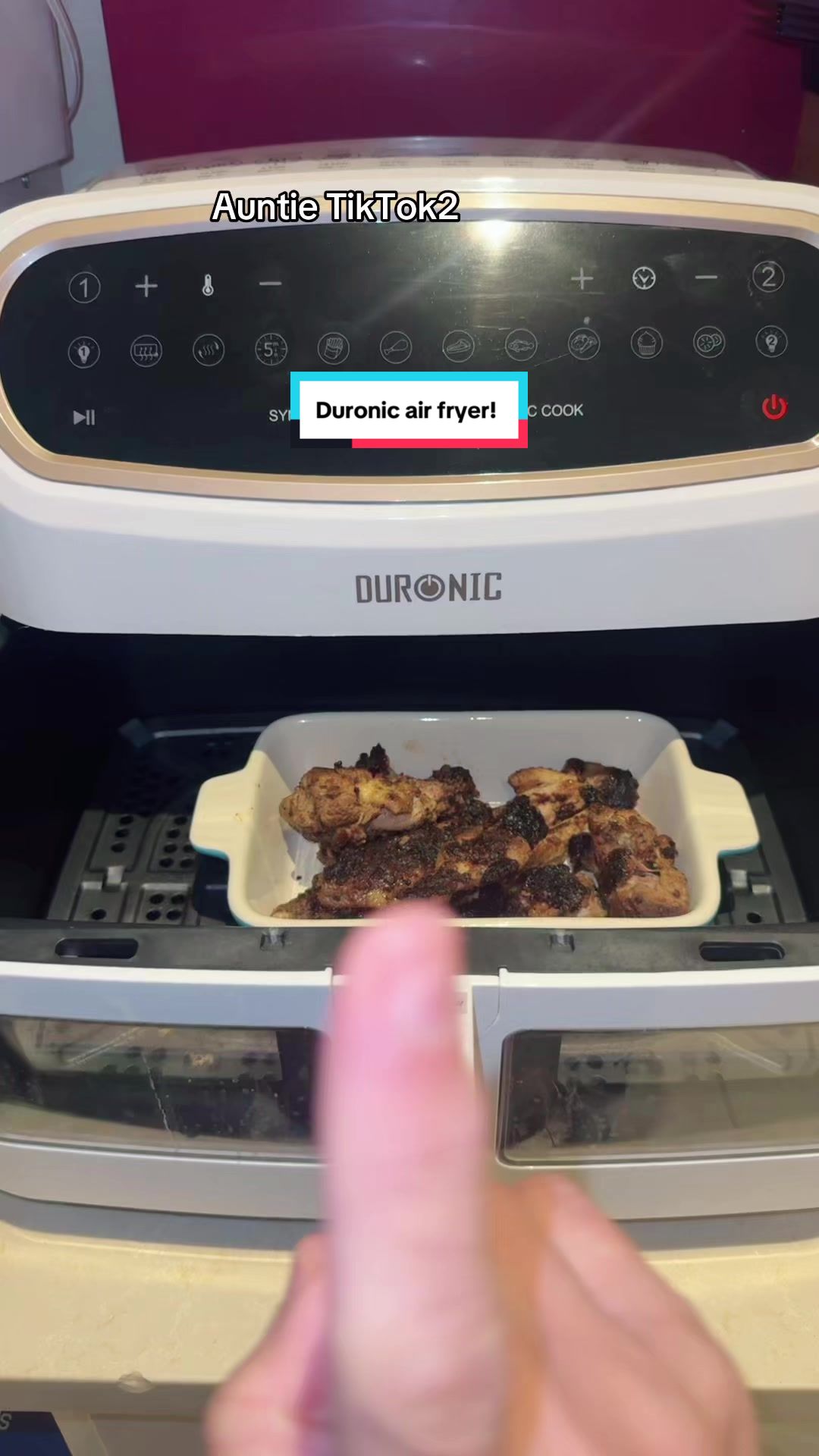 TikTok post by @auntietiktok2 for Duronic. Caption reads: 10 litre capacity Duronic air fryer....