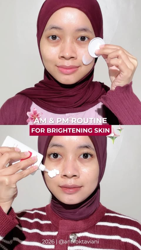 Instagram post by @antiioktaviani for Facerinna. Caption reads: my AM & PM for brightening skin dari....