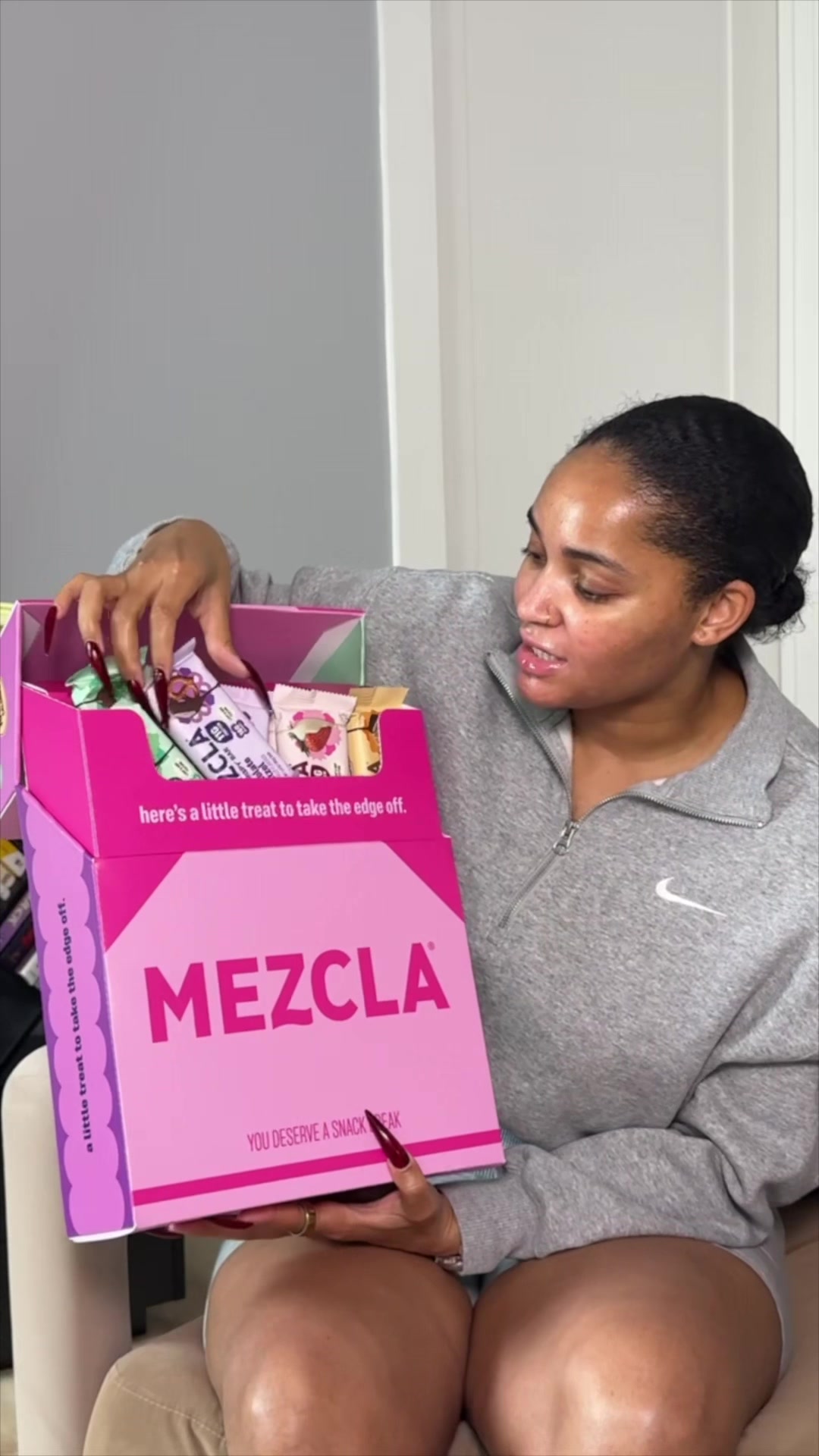 TikTok post by @sydcarter4 for Mezcla. Caption reads: [...] to see me coming! #PR #unboxing @Eat Mezcla....