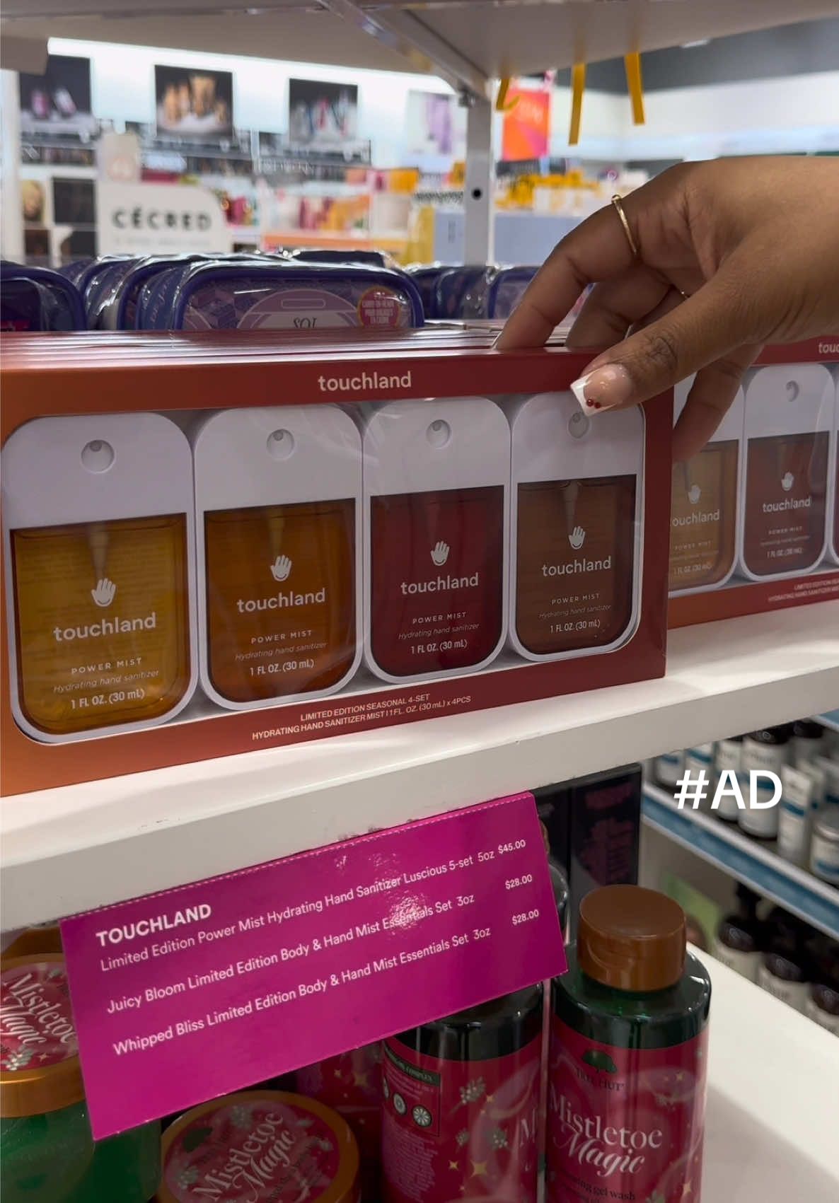 TikTok post by @dyamondniicole for Touchland. Caption reads: If holiday magic had a scent… it would smell....