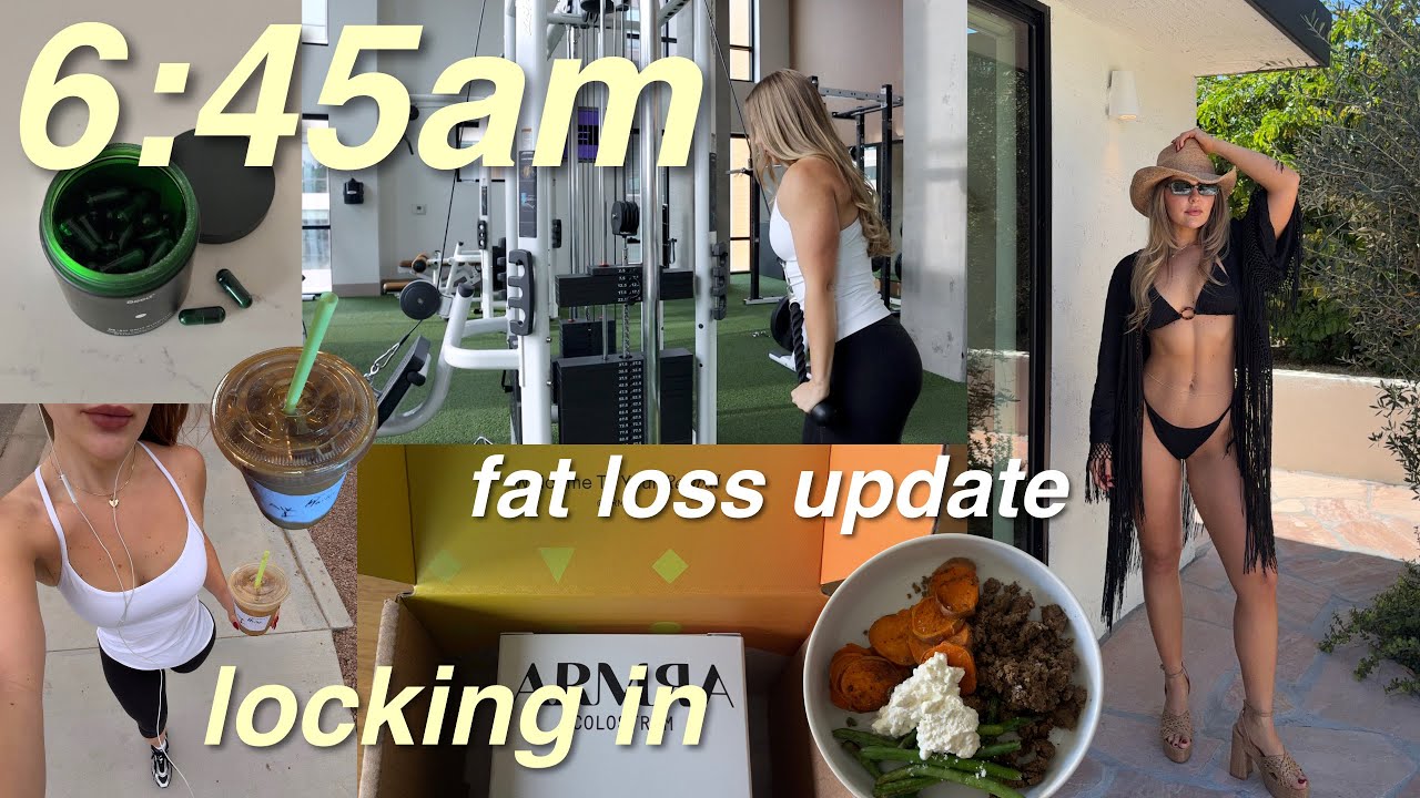 YouTube post by @baybayhayy for Thematic. Caption reads: 6:45AM routine! FAT LOSS update *disciplined* back....