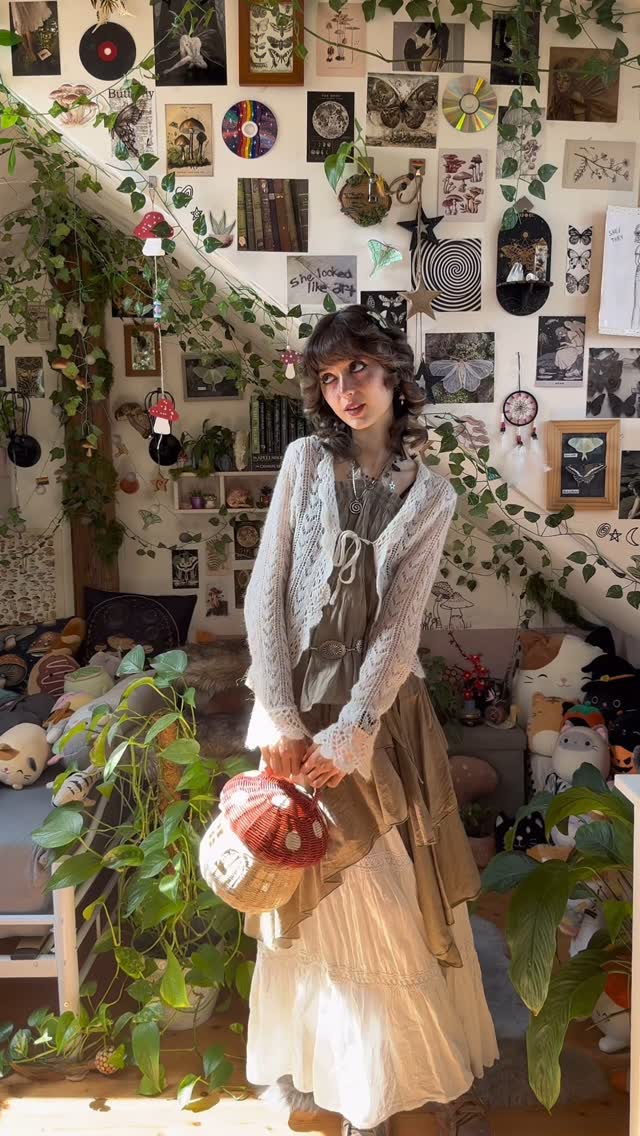 Instagram post by @f4iryybl00d for Olli Ella. Caption reads: ready to dance with the fae🧚🏻🍄🌿🫧
mushroom....