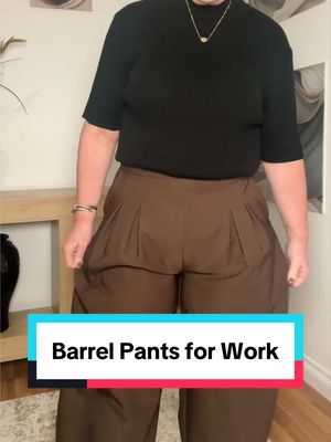 TikTok post by @diary.of.a.round.lady for WIHOLL FASHION. Caption reads: [...] barrel pants | Pleated office pants @WIHOLL....