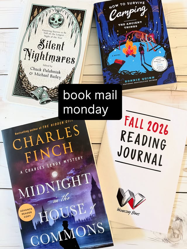 Instagram post by @datewithathriller for Minotaur Books. Caption reads: 📬 BOOK MAIL MONDAY 📬 Thank you so much partners....