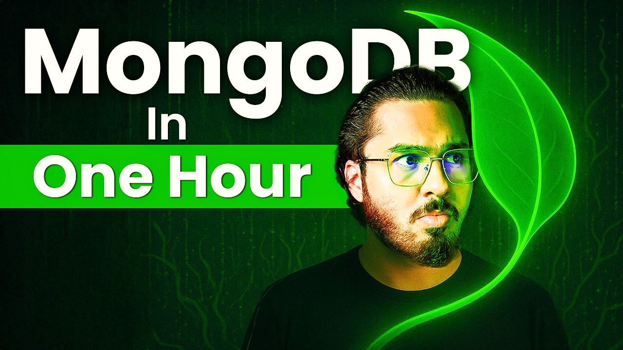 YouTube post by @CodeWithHarry for Udemy. Caption reads: MongoDB Crash Course 2026 (with Handbook).