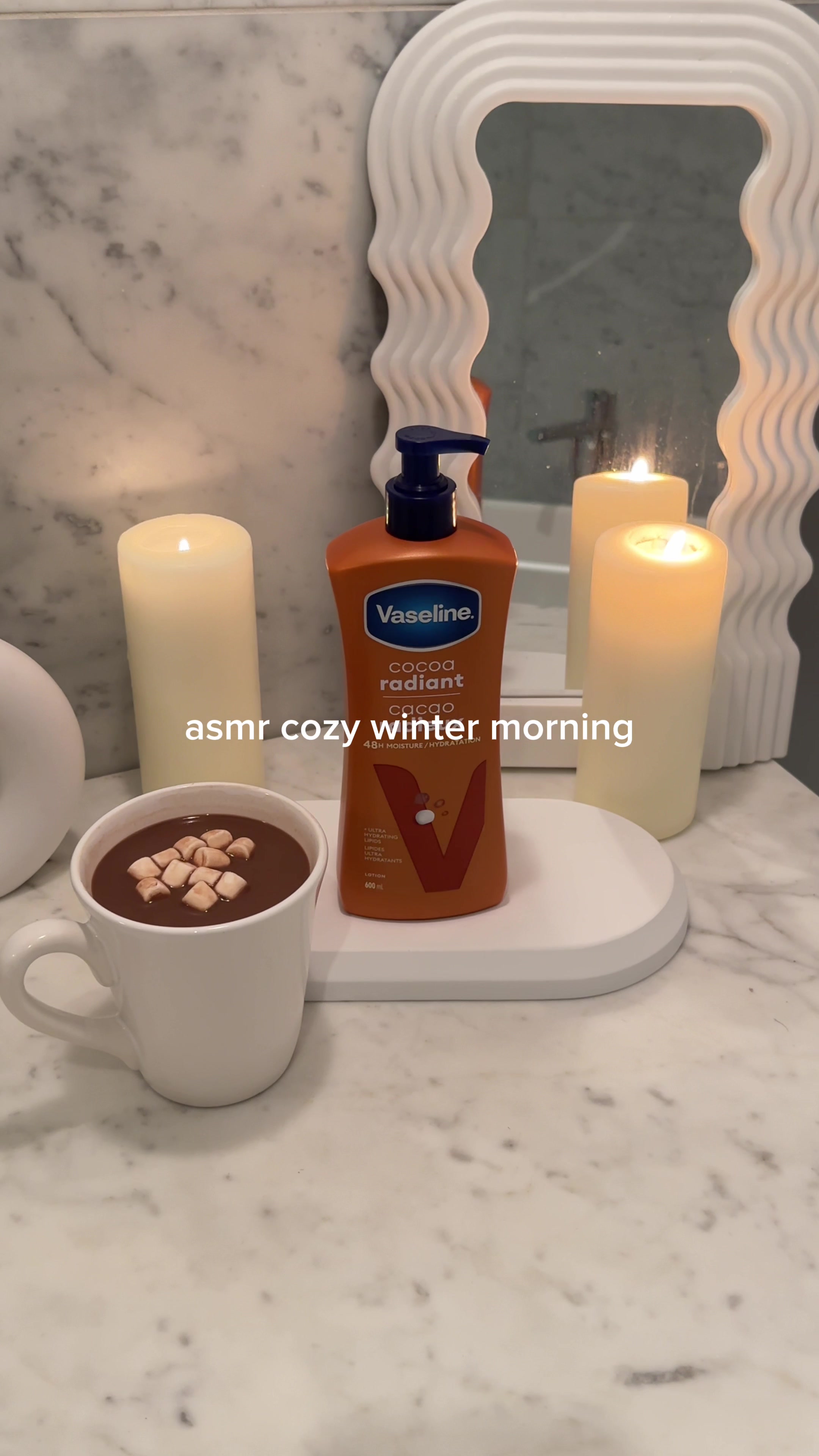 TikTok post by @galicia_gordon for Vaseline. Caption reads: asmr cozy winter morning ft. @Vaseline Cocoa....