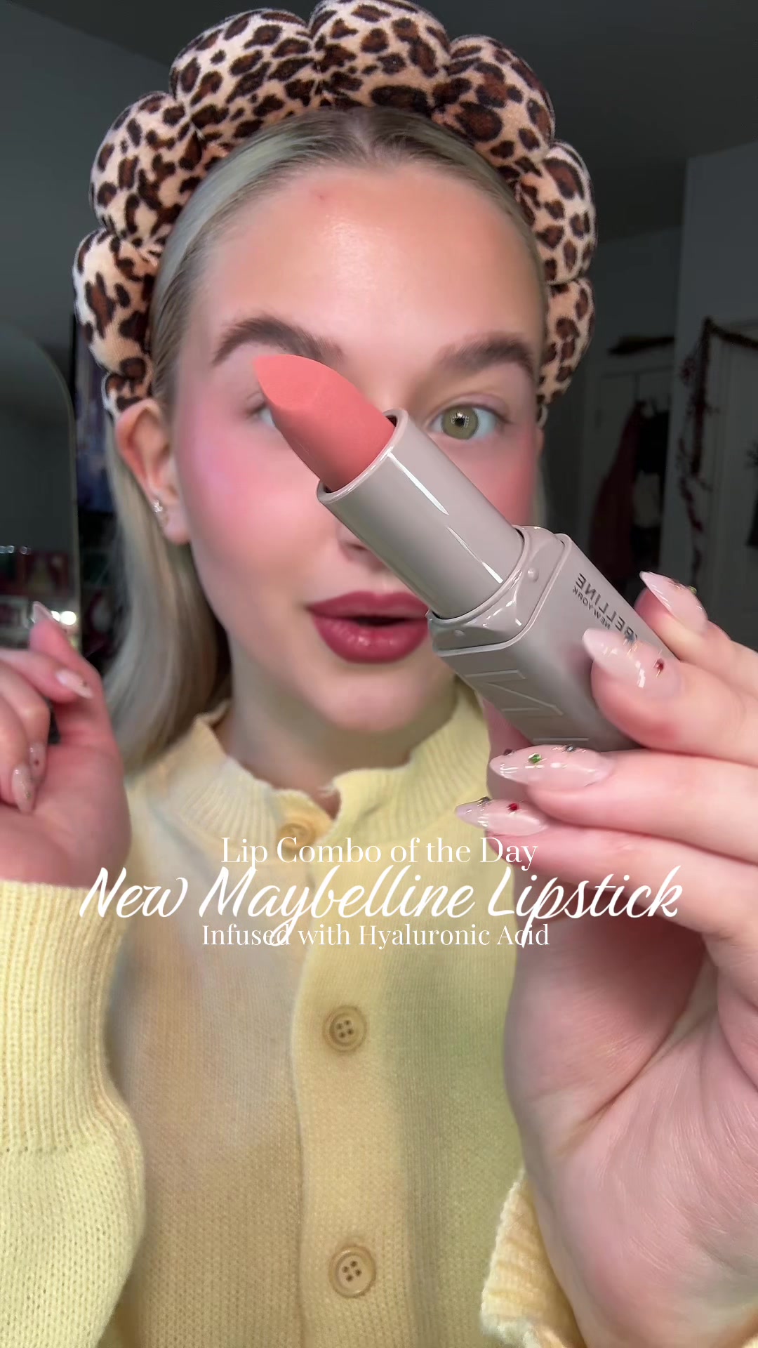 TikTok post by @makeup_by_devvynn for Glossier. Caption reads: [...] and my lips are not dry!!💖✨ @Glossier .....