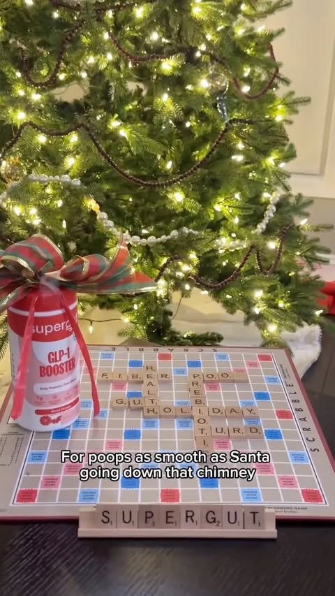 Instagram post by @dietitian.gabrielle for Supergut. Caption reads: deck the halls with bowels of jolly fi fi fi fi....