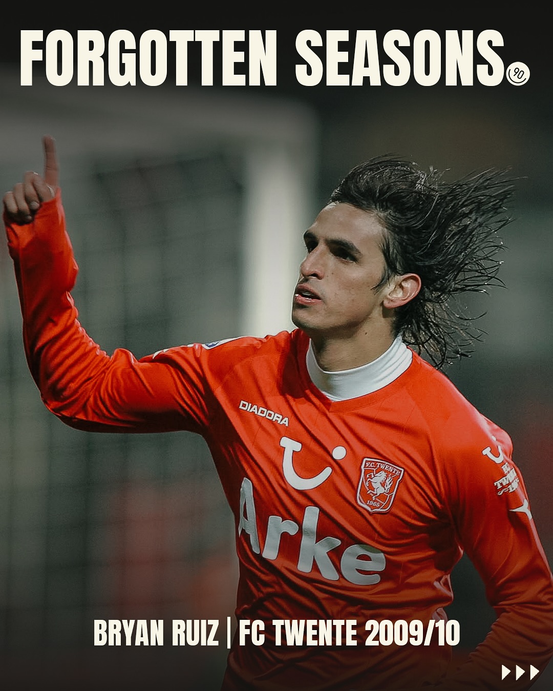 Instagram post by @bryanruizcr for Copa90. Caption reads: Bryan Ruiz’s brilliant 2009/10 season led FC....