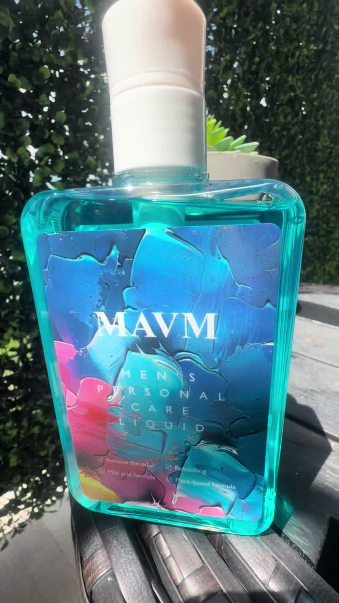 TikTok post by @wildfeatherart for MAVM. Caption reads: Smell Fresh All Day with @MAVM Intimate Wash....
