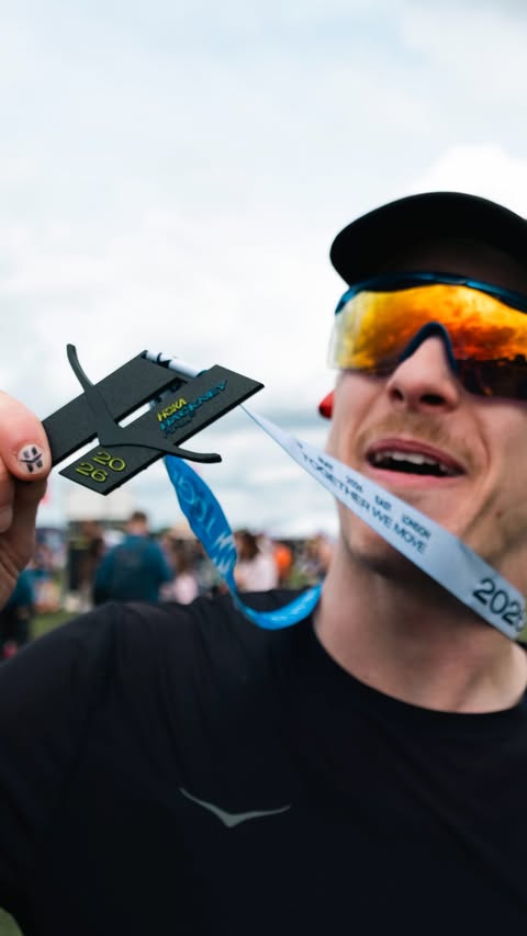Instagram post by @luca.quattrone for HOKA. Caption reads: @hackneymoves half marathon by @hoka_eu is so much....