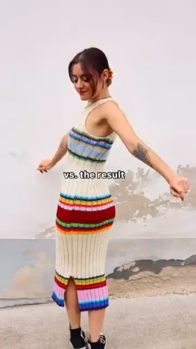 Instagram post by @paula.on.knits for We Are Knitters. Caption reads: The wait is over guys! The Samba Dress designed by....