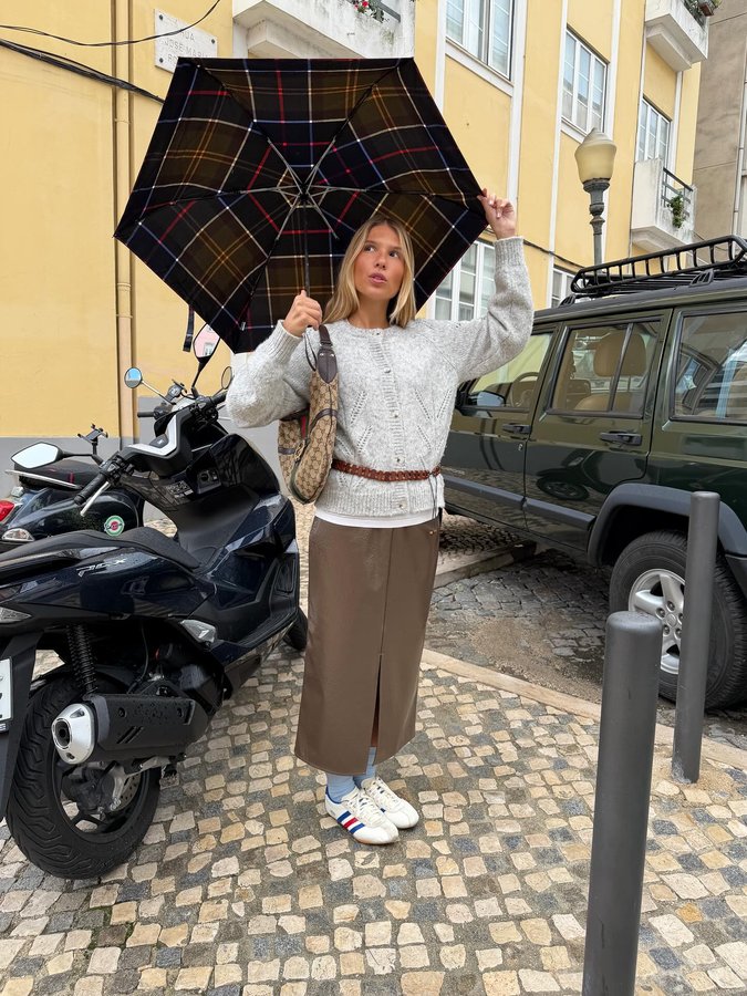 Instagram post by @ritamontezuma for Barbour. Caption reads: Thrift therapy to get over a full week of rainy....