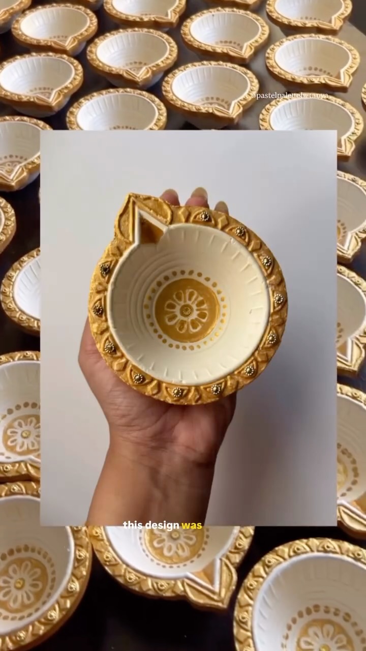 Instagram post by @pastelpalettebytanya for Valentino. Caption reads: Hand-painted Diyas for @maisonvalentino....