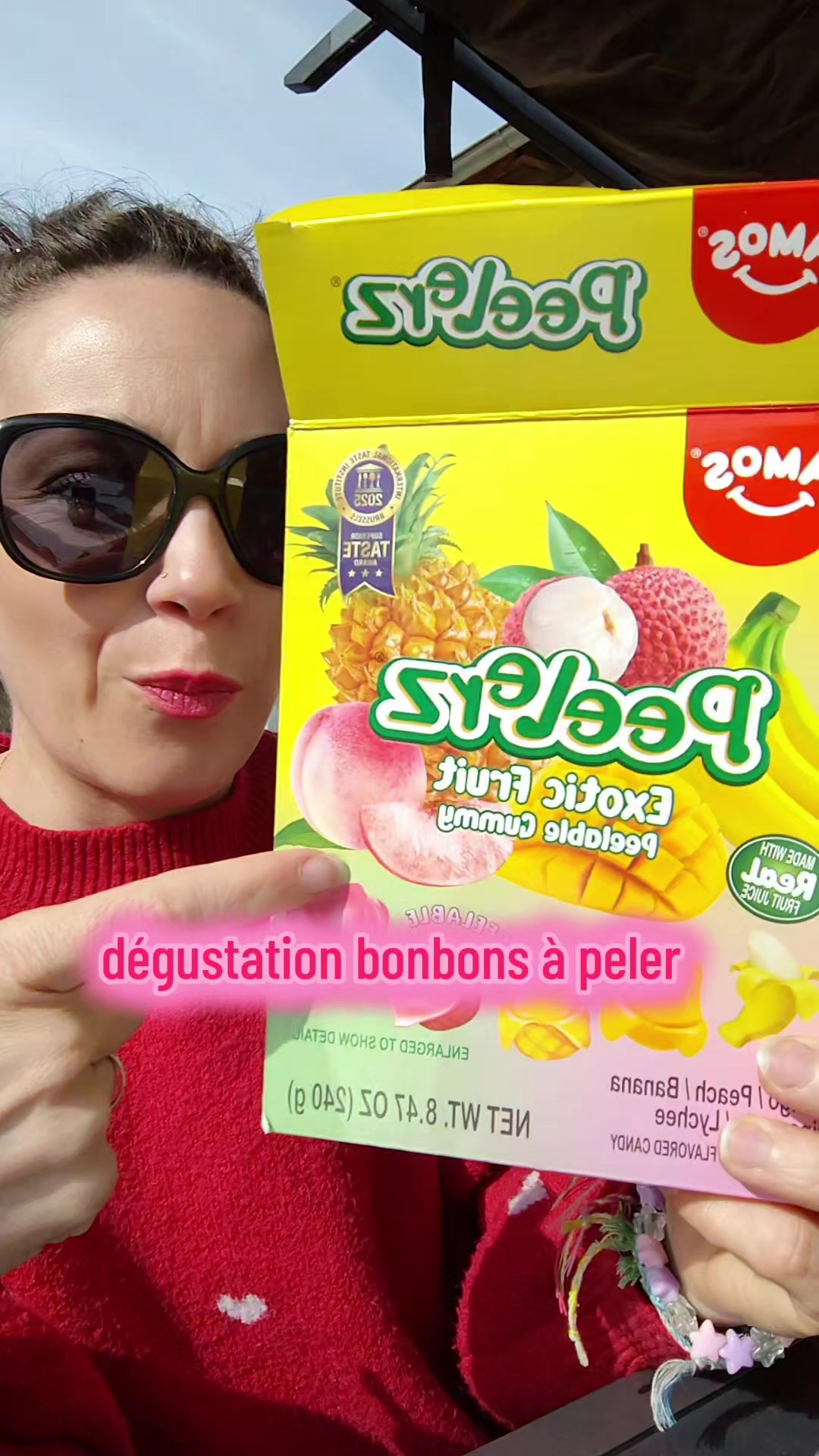 TikTok post by @marleneandli for Amos Sweets. Caption reads: [...] #peelerz #pourtoii #bonbon @AMOS SWEETS EU.
