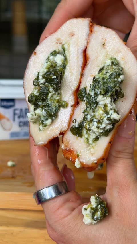 Instagram post by @girlgonegrilling for Lifeway Foods. Caption reads: Stuffed chicken… but actually juicy 🤌🏼#ad I used....