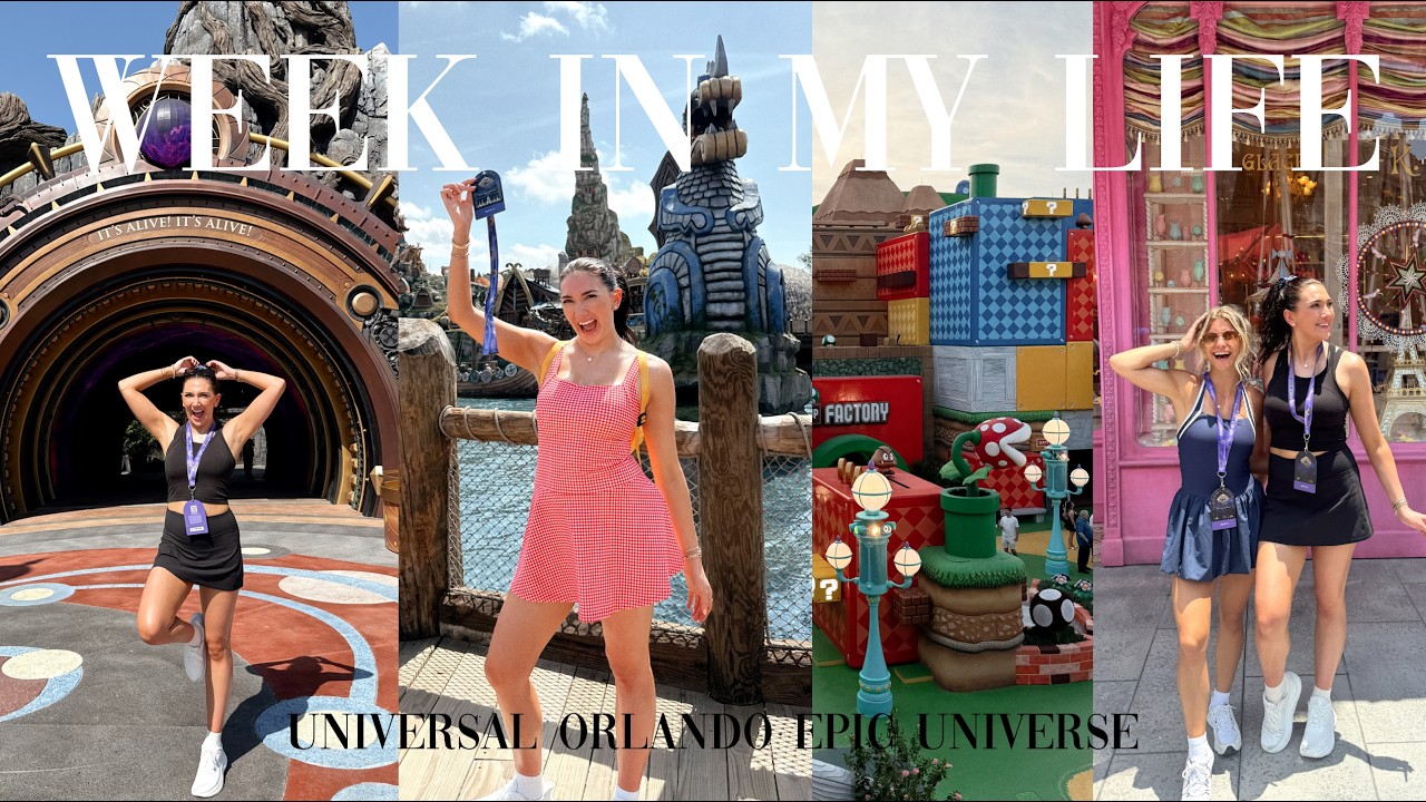 YouTube post by @brookemiccio for BAGGU. Caption reads: WEEK IN MY LIFE: EPIC UNIVERSE opening week! new....