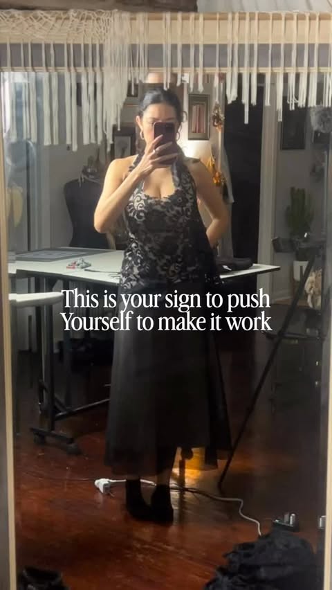 Instagram post by @in.vaedstudio for Mood Fabrics. Caption reads: [...] a make it work moment🫠 thanks to....