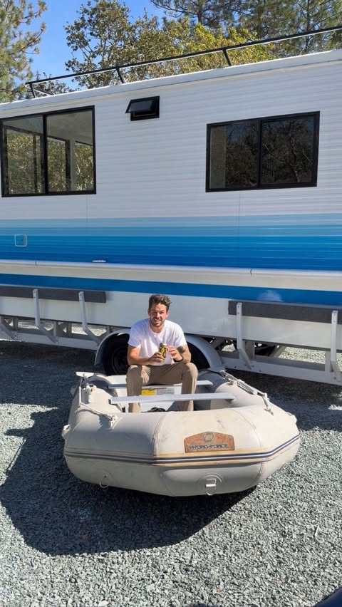 Instagram post by @dadsocial for C4 Energy. Caption reads: [...] soon… Stay tuned!!! #diy #houseboat....