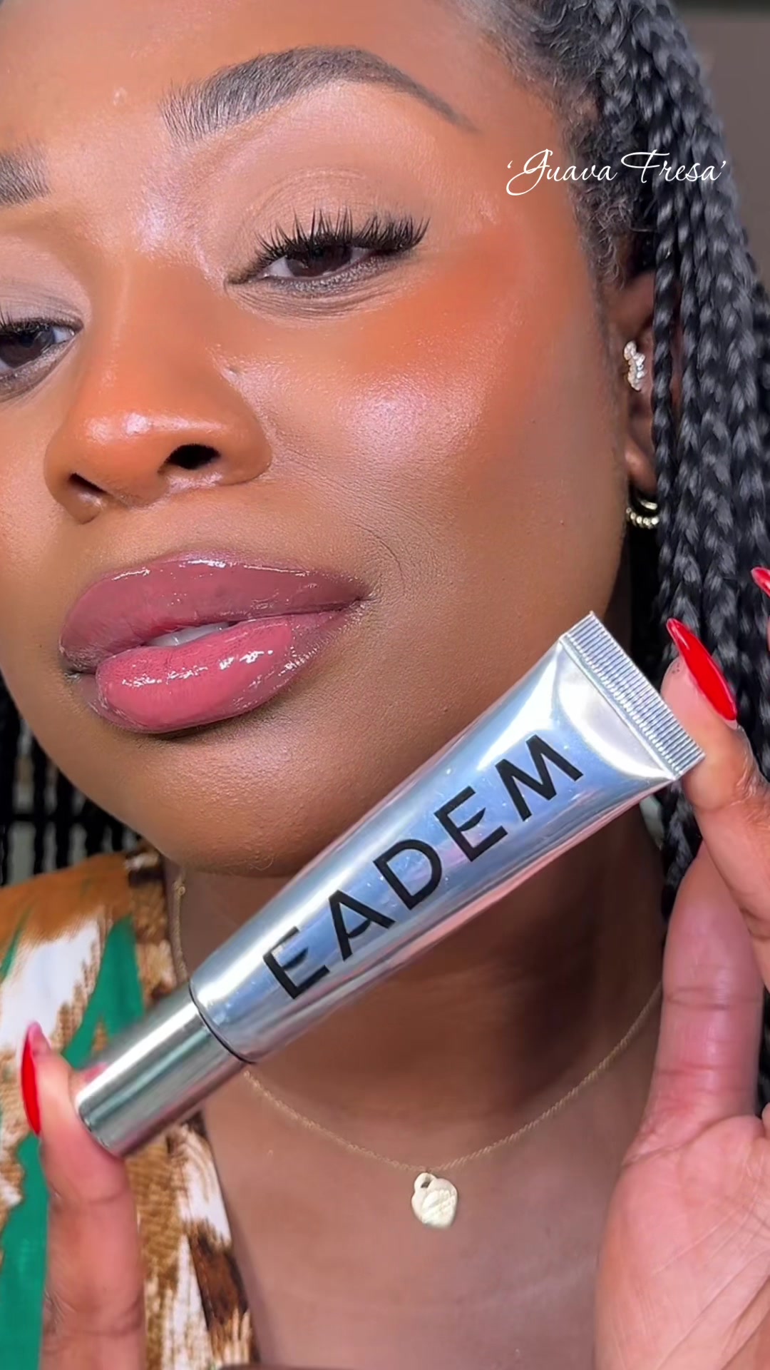 TikTok post by @_tcara for Eadem. Caption reads: @EADEM Lip Softening Balm has my lips looking....
