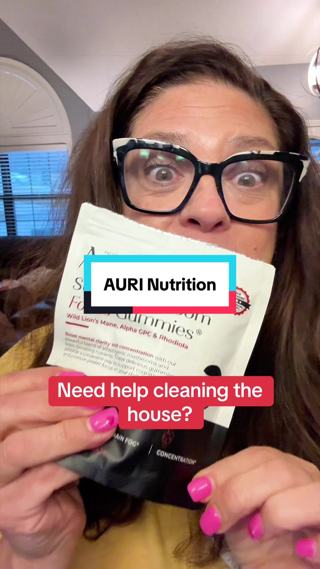 TikTok post by @justmeteresa1 for Auri Nutrition. Caption reads: @Auri Nutrition 🍄 #seamossgummies #lionsmane....