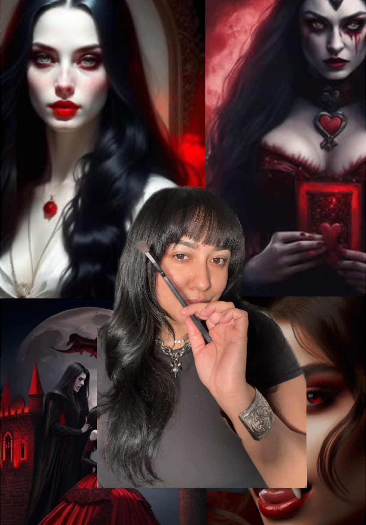 TikTok post by @eveysolorio for Alamar Cosmetics. Caption reads: [...] red themed glampires 🧛🏻‍♀️ Used @Alamar....