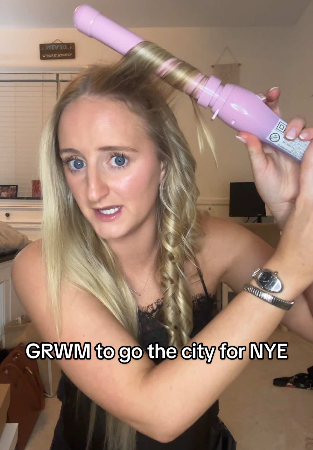 TikTok post by @devinris for Beachwaver. Caption reads: [...] #curlingiron @TheBeachwaver .