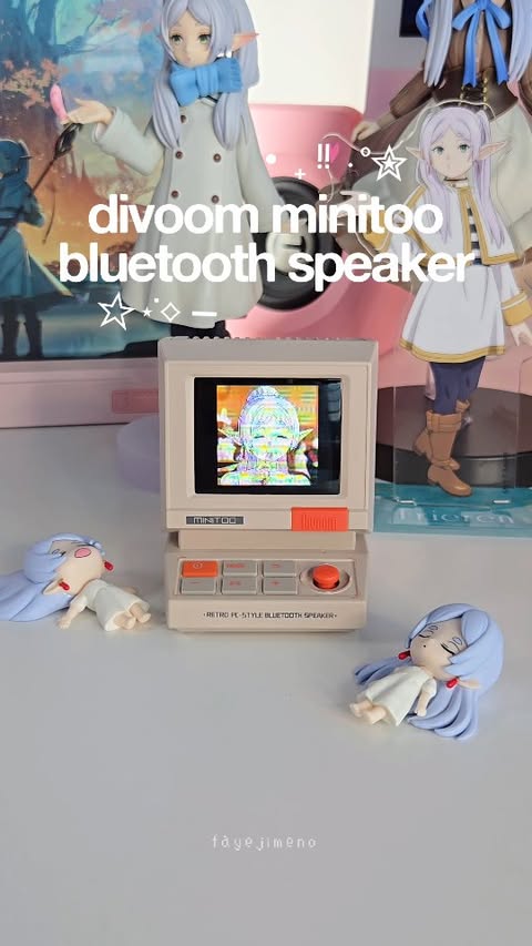 Instagram post by @fayejimeno for Divoom. Caption reads: ✧˖° tiny but mighty 🗣 the new @divoom_global....