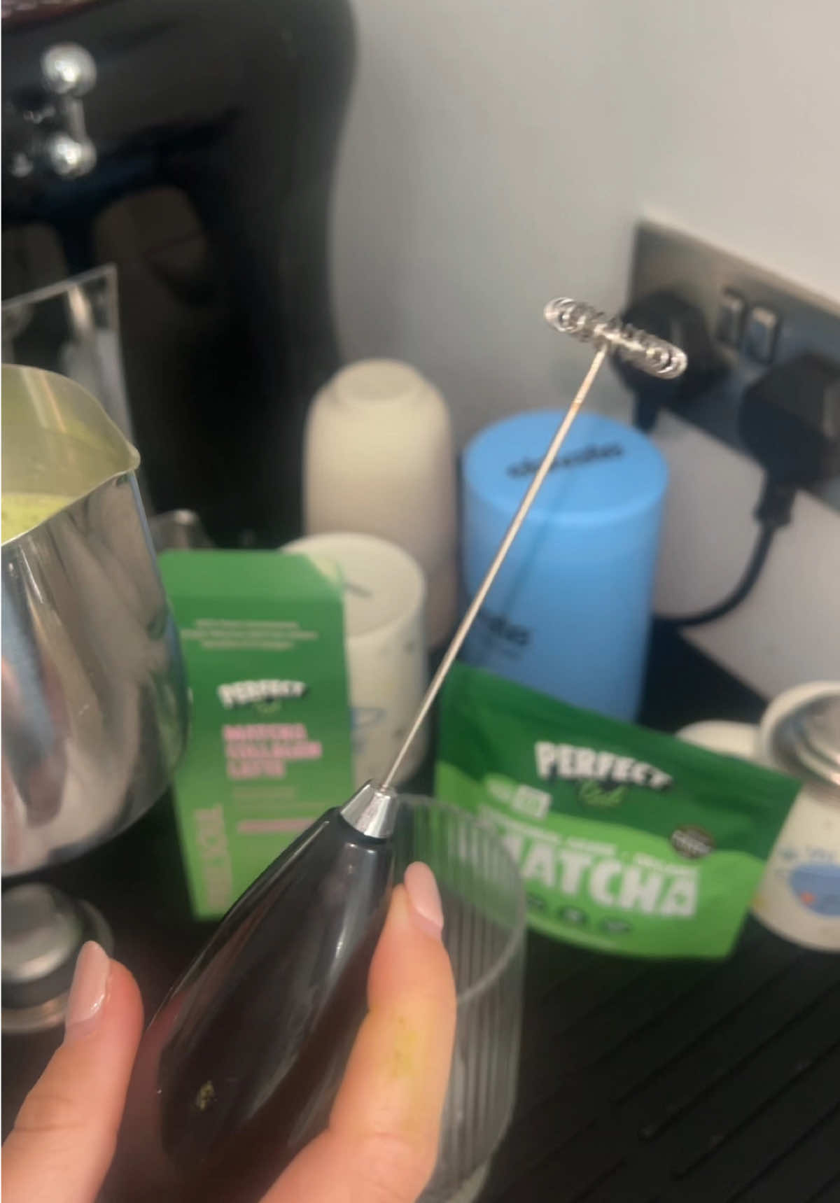 TikTok post by @paigehalewood for PerfectTed. Caption reads: On the Go Matcha from @PerfectTed 🍵 are you a....