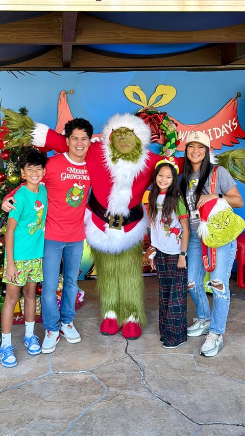 Instagram post by @partyof4sometimes2 for Universal Studios Hollywood. Caption reads: [...] Grinch! Grinchmas is back at Universal....