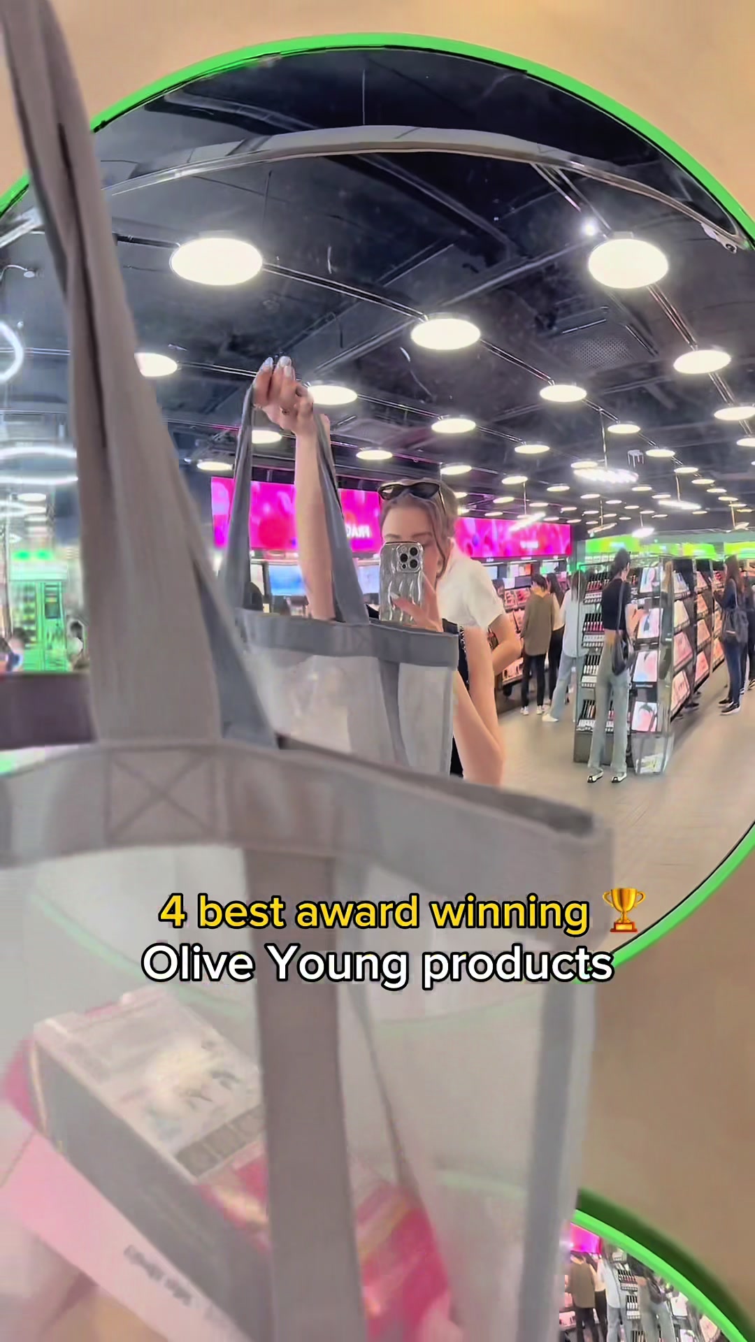TikTok post by @sarahpalmyra for OLIVE YOUNG. Caption reads: These award winning @OLIVE YOUNG Global products....