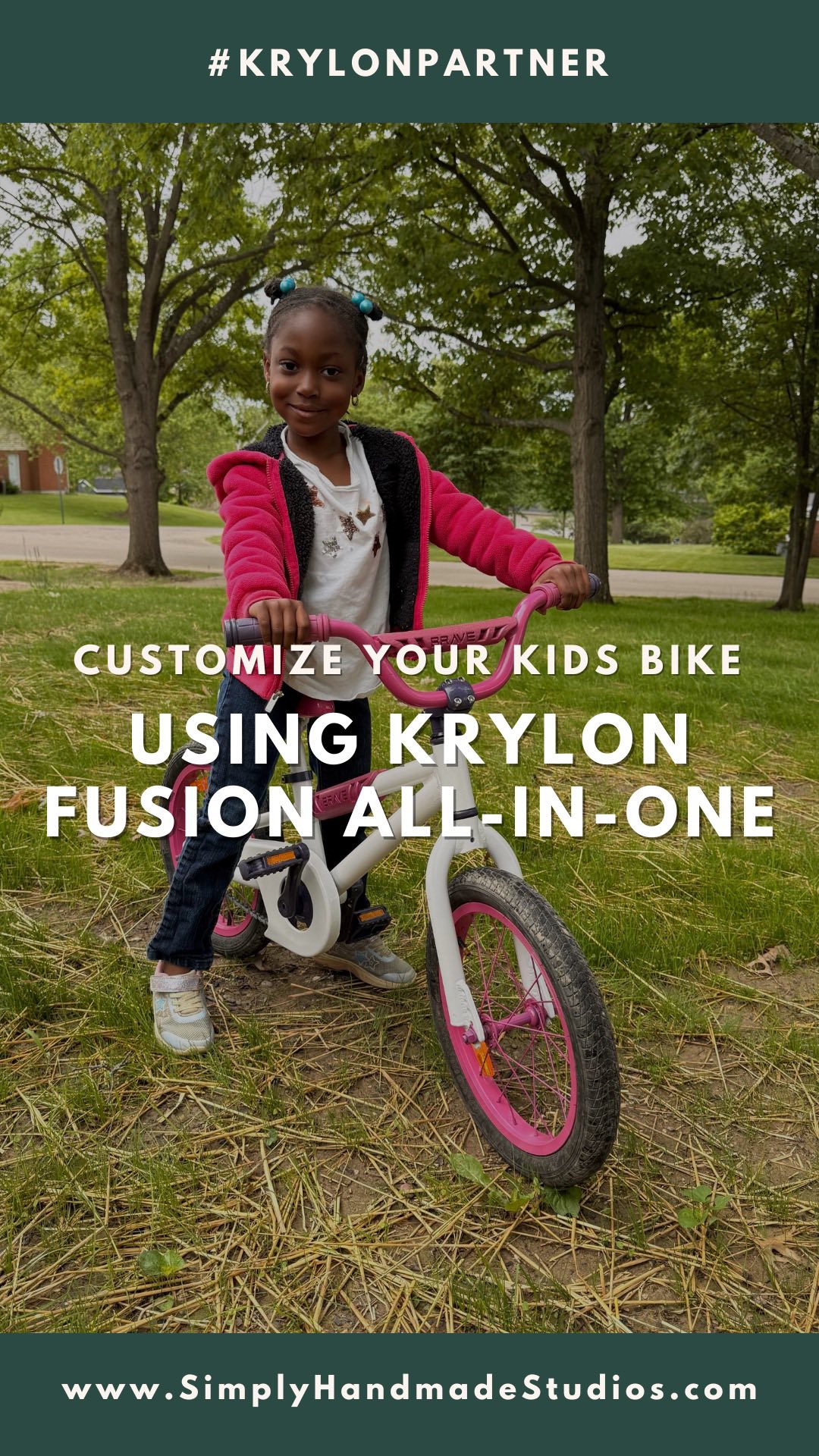 Instagram post by @simplyhandmade for Krylon. Caption reads: My daughter outgrew her bike and fell in love with....