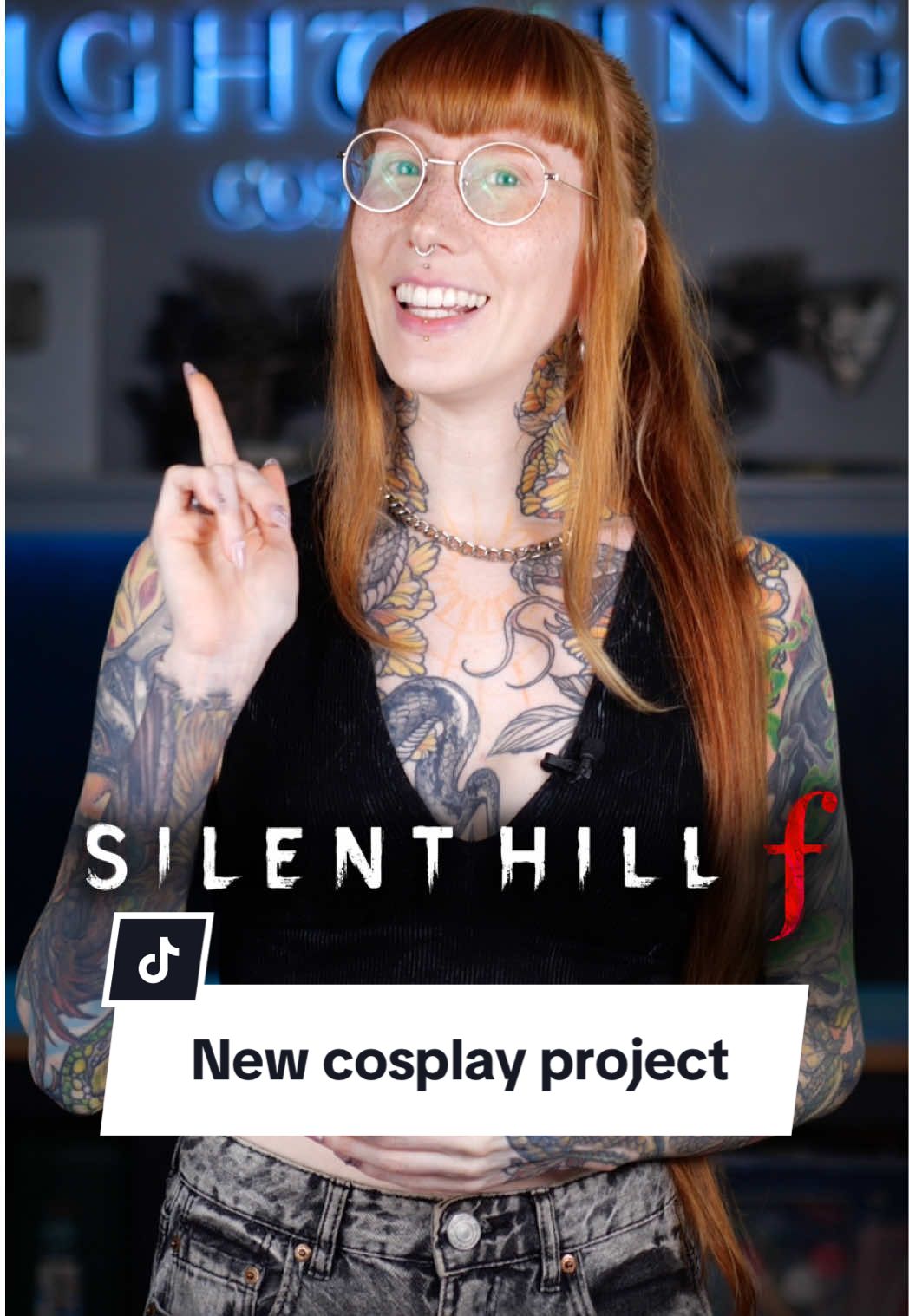 TikTok post by @lightningcosplay for Konami. Caption reads: #ad I’m super excited to announce my next cosplay....