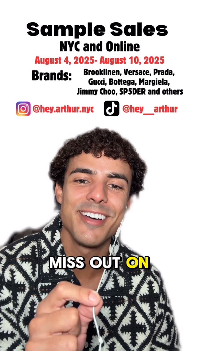 Instagram post by @hey.arthur.nyc for Brooklinen. Caption reads: Here’s your weekly list of sample sales going on....
