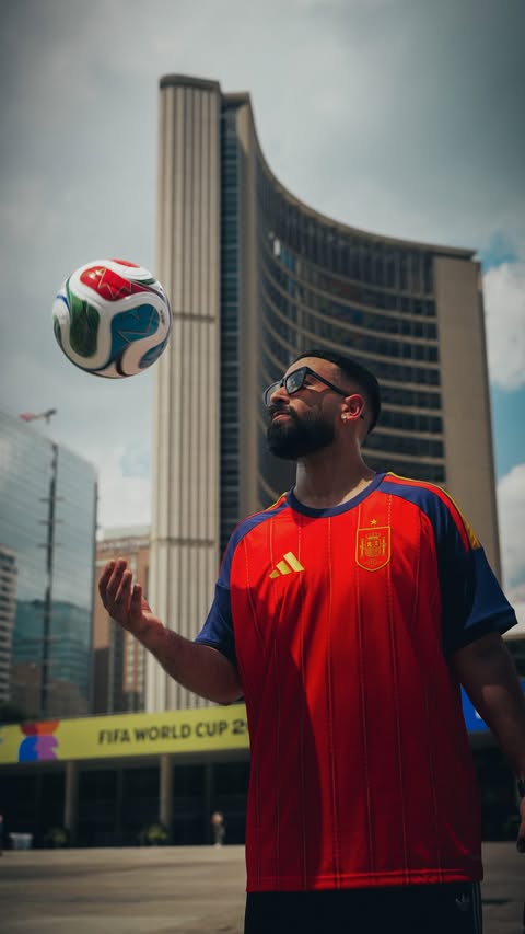 Instagram post by @nealjolly for JD Sports. Caption reads: [...] repping Spain or another nation, @jdsportsca....
