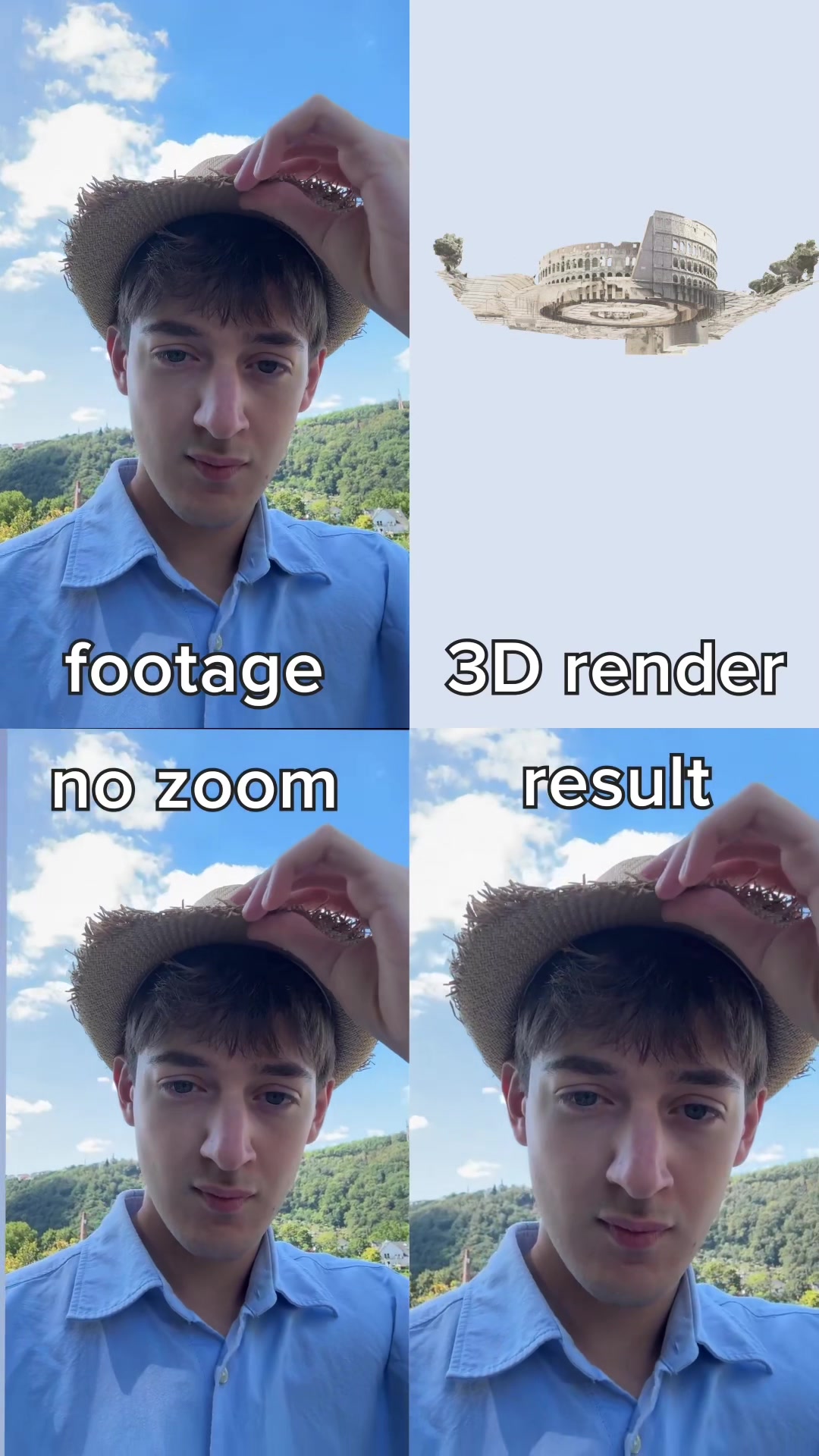 TikTok post by @oleki_vfx for Trip.com. Caption reads: transition for @Trip.com - ⬇️ WORKFLOW ⬇️ 1) I....