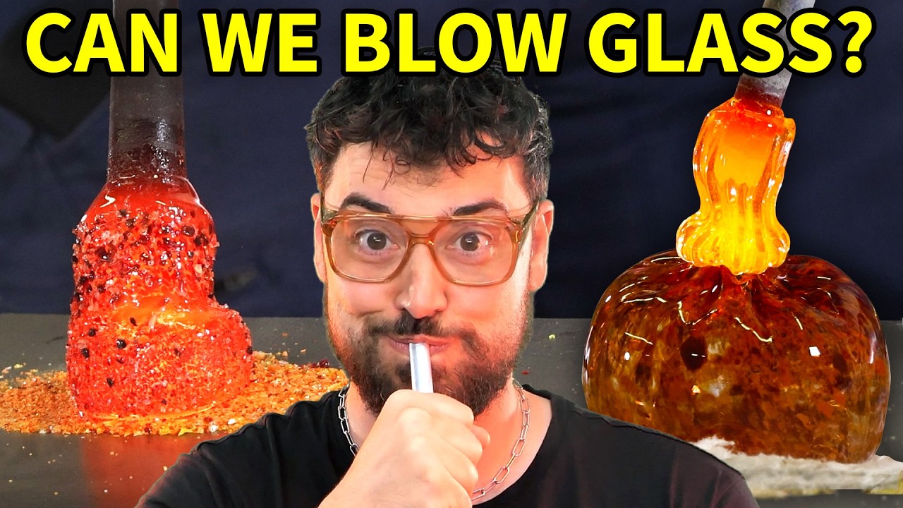 YouTube post by @EvanAndKatelyn for Squarespace. Caption reads: DIY “Experts” Try Glass Blowing for the First Time.