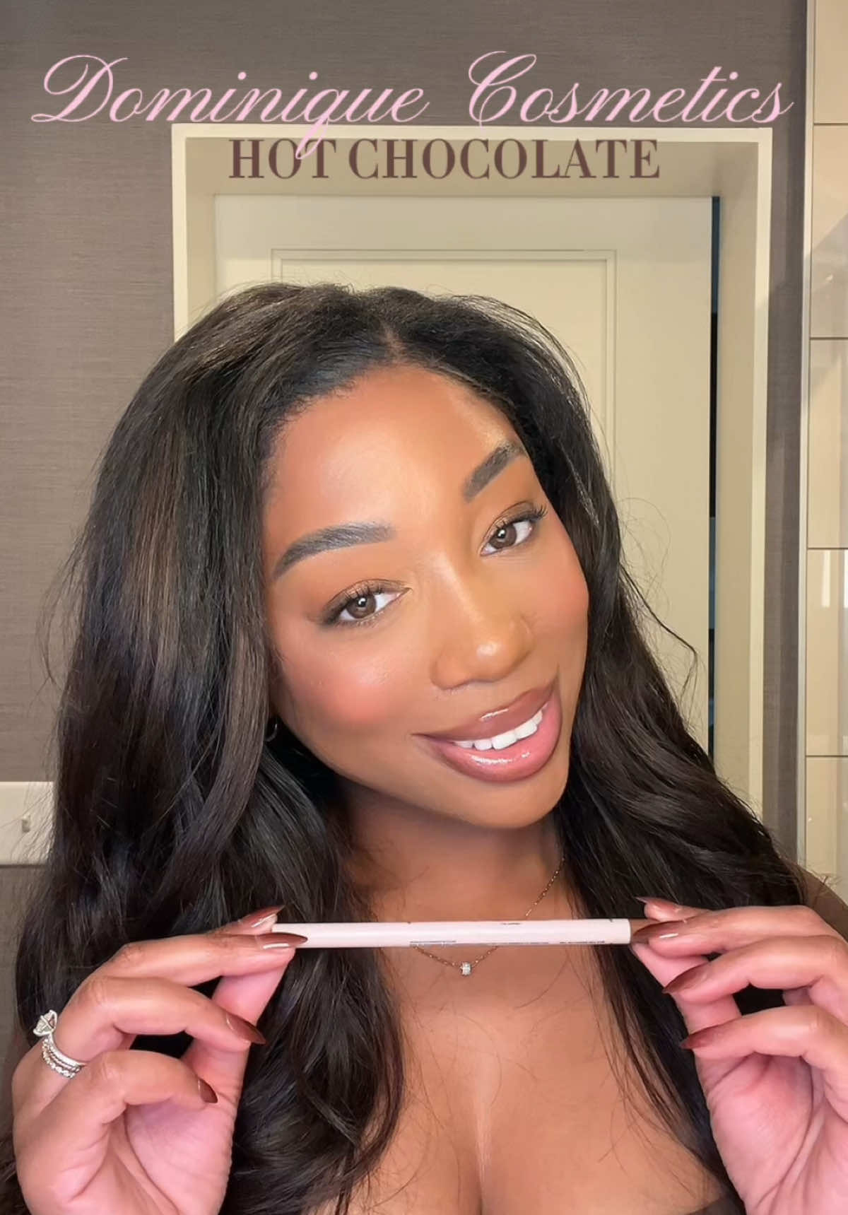 TikTok post by @lovexkalesha for Dominique Cosmetics. Caption reads: [...] a smooth precise application 🍫💕 @Dominique....