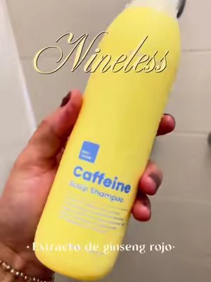 TikTok post by @gimena_mh02 for Nineless. Caption reads: Este shampoo de NineLess dejó mi cabello súper....