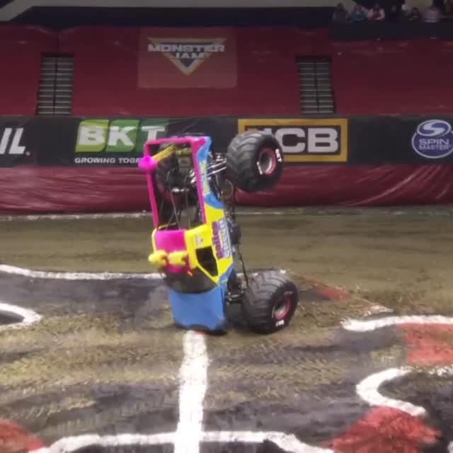 Instagram post by @bmahon56 for Monster Jam. Caption reads: Going up! 

@BMahon56 and @Ringling Bailey’s....