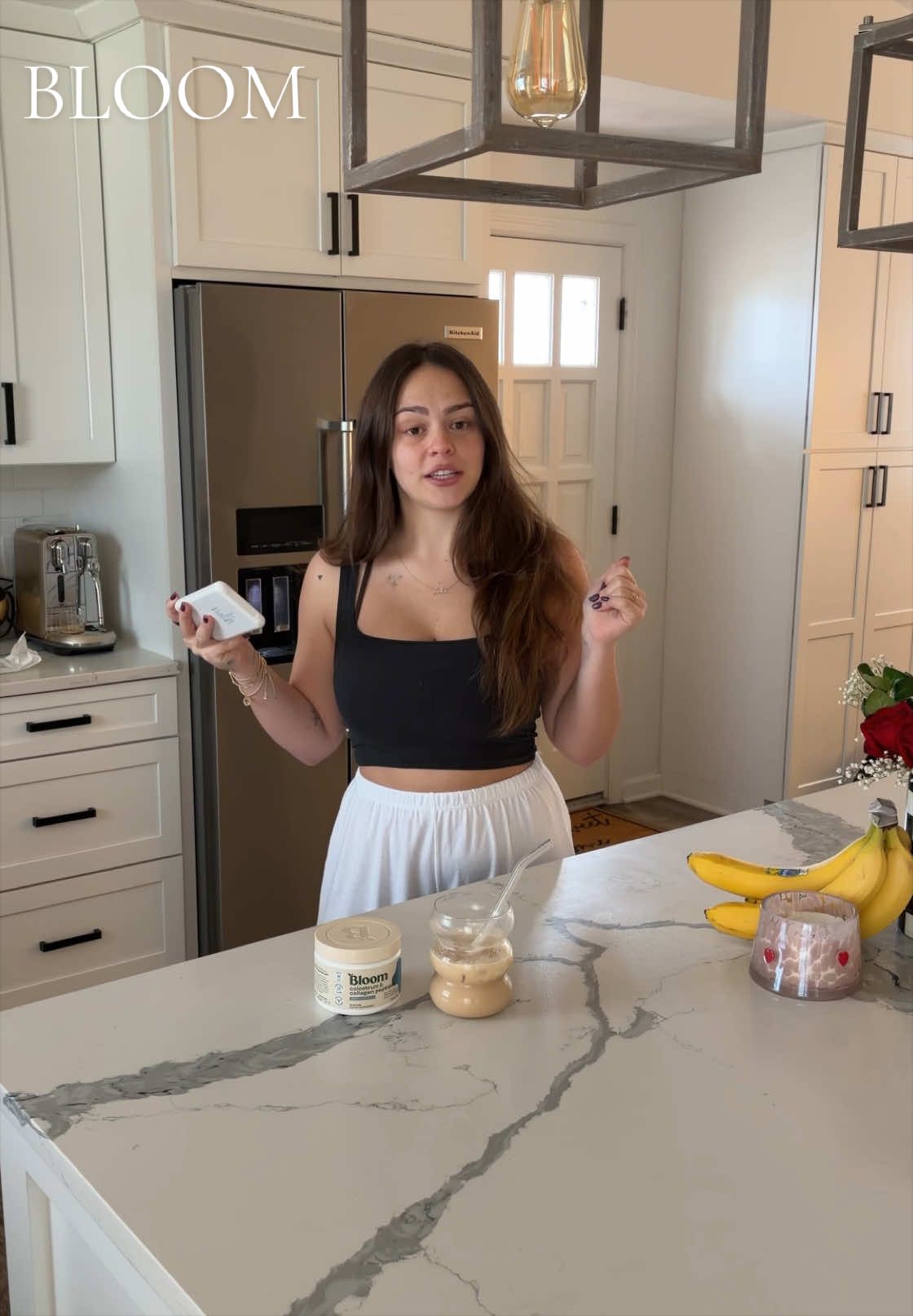 TikTok post by @audreyevanss1 for Bloom Nutrition. Caption reads: [...] notches hair, skin, & nails too! @Bloom....