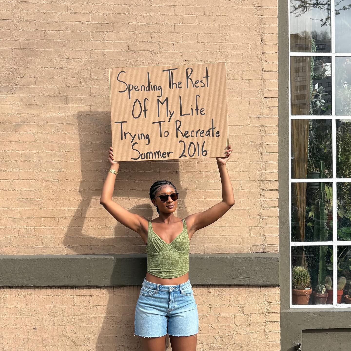 Instagram post by @dudettewithsign for vspink. Caption reads: Mind if we focus on living our best lives?.