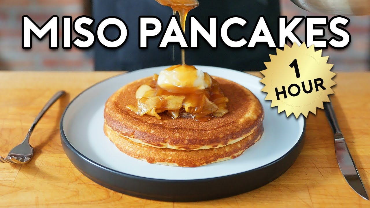 YouTube post by @bingingwithbabish for Danish Creamery. Caption reads: Let’s Make: Miso Honey Butter Pancakes |....