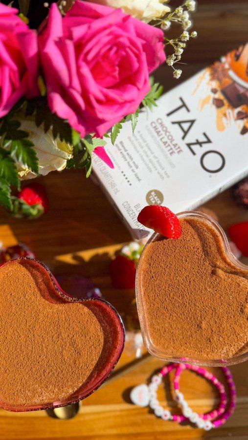 Instagram post by @dliciouslyinspired for Tazo. Caption reads: Love is in the air… and in your glass! 💕✨ This....