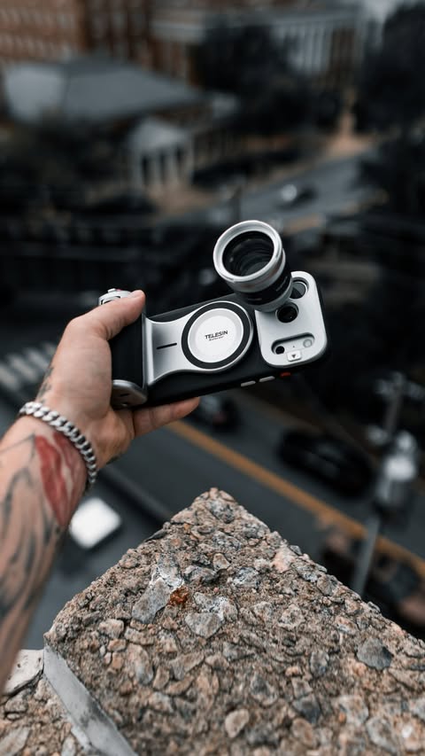 Instagram post by @creativeryan for TELESIN. Caption reads: iPhone 18 Pro + Telesin Master Grip Kit 🔥 Comment....