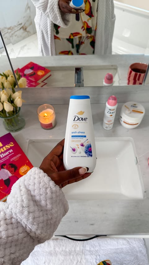 Instagram post by @pretty_x_bookish for Dove. Caption reads: [...] Reset. Read. 🌙🫧📖 Ending the day the Dove....