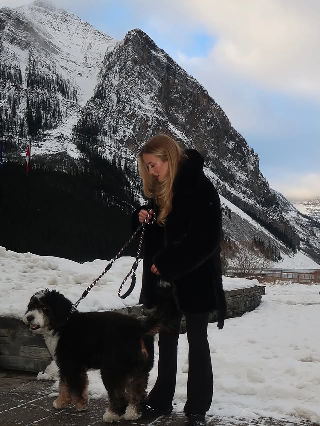 Instagram post by @laurenkyle1 for Alo Yoga. Caption reads: Lake Louise with Lenard @alo 🖤 #alopartner.